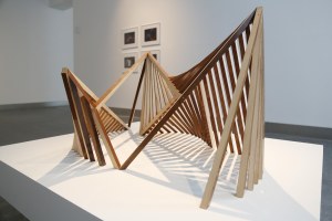 'Poème électronique, Revealed Structure, (After Iannis Xenakis, Le Corbusier & Edgard Varèse, 1958)' Raydale Dower (2014). Based on original architectural plans and engineering drawings, courtesy of Le Corbusier Foundation, Paris. Piano wood. Photo: Janet Wilson.