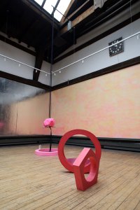 'Link (flame red/red)', 'Link (red)', 'Link (violet, red)', cast acrylic resin (2014), Michael Stumpf, GSA