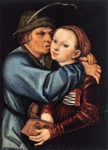 ‘Ill-matched Couple- Peasant and Prostitute’, Lucas Cranach the Elder (1525-30) Oil and tempera on red beechwood, 32 x 23 cm. Hessisches Landesmuseum, Darmstadt 