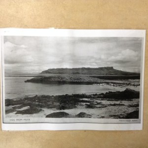 'View of Eigg from Muck, Photo: Violet Banks', photocopy of postcard, Eigg History Society